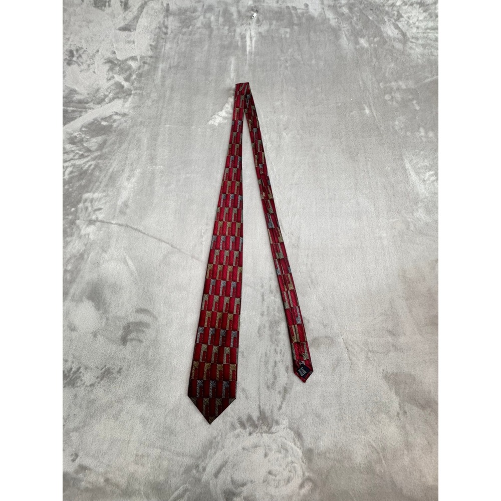 DESANTIS COLLECTION Mens Silk Tie‎ Red Geometric Pattern Made in Italy